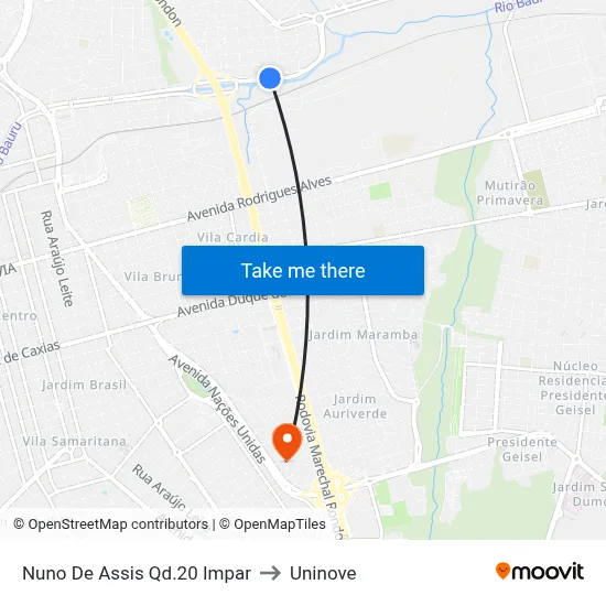 Nuno De Assis Qd.20 Impar to Uninove map