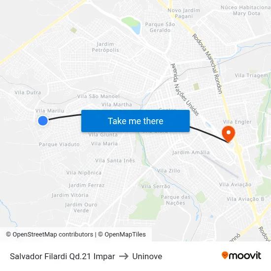 Salvador Filardi Qd.21 Impar to Uninove map