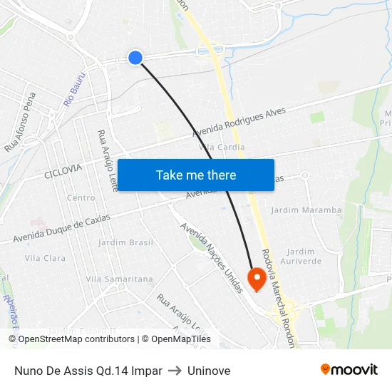 Nuno De Assis Qd.14 Impar to Uninove map