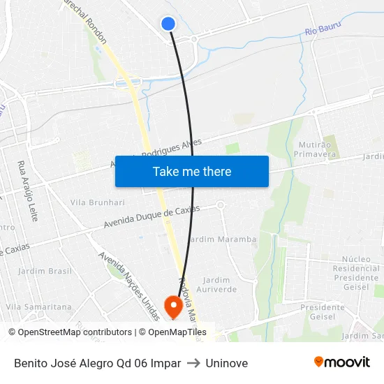 Benito José Alegro Qd 06 Impar to Uninove map