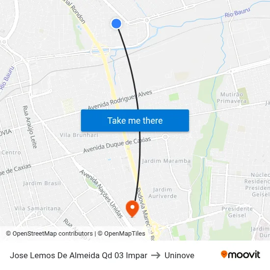Jose Lemos De Almeida Qd 03 Impar to Uninove map