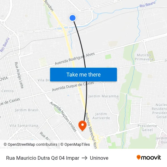 Rua Mauricio Dutra Qd 04 Impar to Uninove map