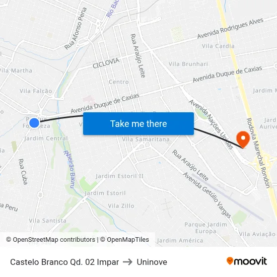 Castelo Branco Qd. 02 Impar to Uninove map