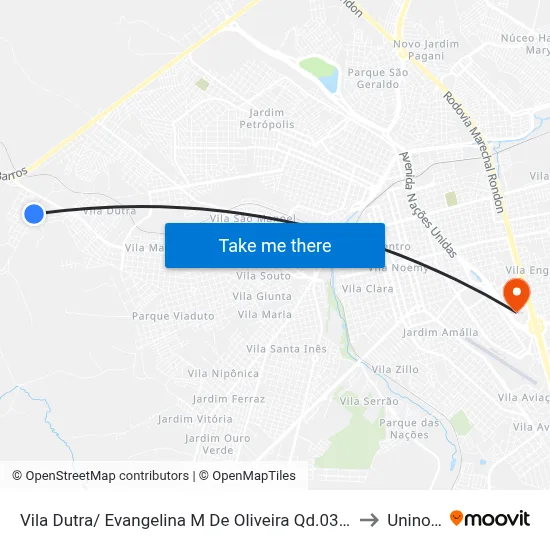 Vila Dutra/ Evangelina M De Oliveira Qd.03 Impar to Uninove map