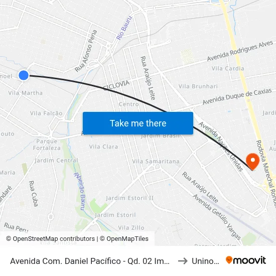 Avenida Com. Daniel Pacífico - Qd. 02 Impar to Uninove map