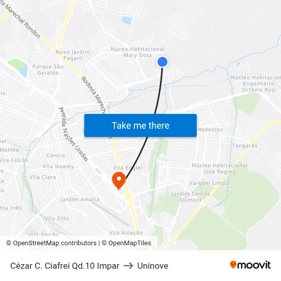 Cézar C. Ciafrei Qd.10 Impar to Uninove map