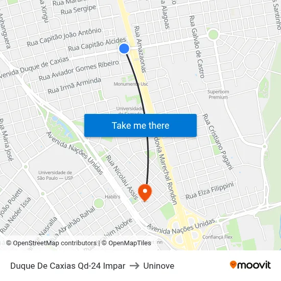 Duque De Caxias Qd-24 Impar to Uninove map