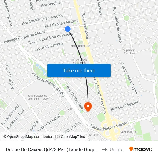 Duque De Caxias Qd-23 Par (Tauste Duque) to Uninove map