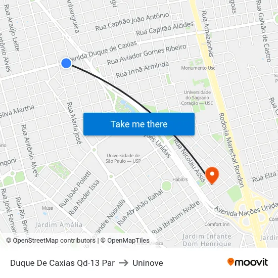Duque De Caxias Qd-13 Par to Uninove map