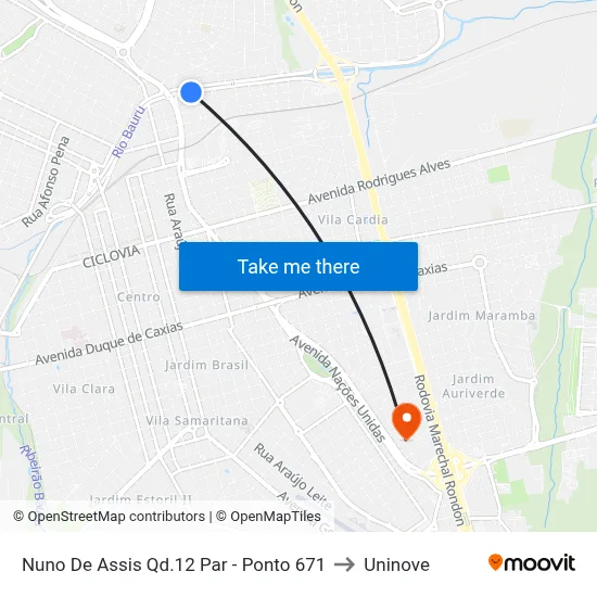 Nuno De Assis Qd.12 Par - Ponto 671 to Uninove map