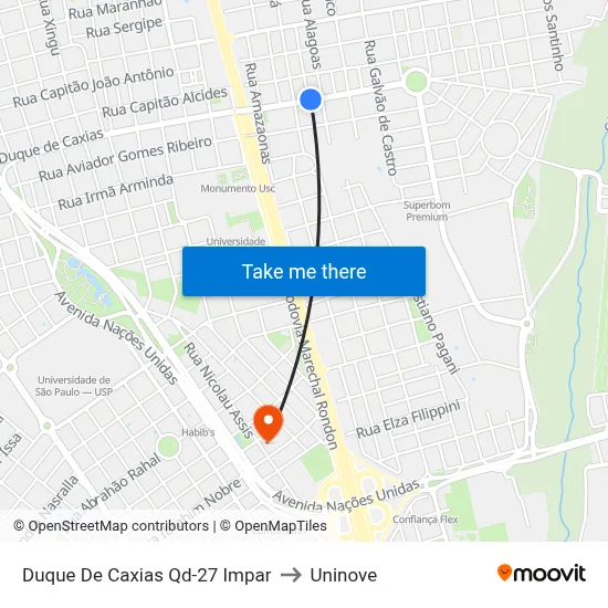 Duque De Caxias Qd-27 Impar to Uninove map