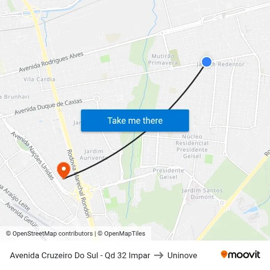 Avenida Cruzeiro Do Sul - Qd 32 Impar to Uninove map