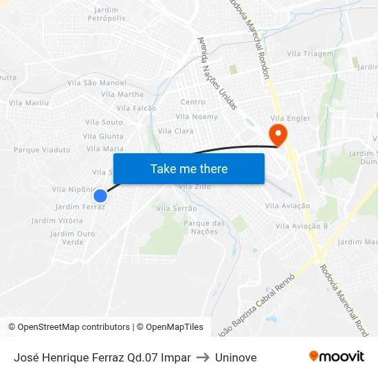 José Henrique Ferraz Qd.07 Impar to Uninove map