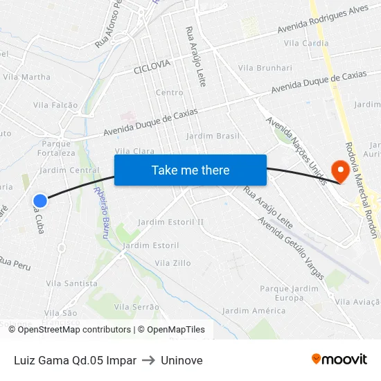 Luiz Gama Qd.05 Impar to Uninove map