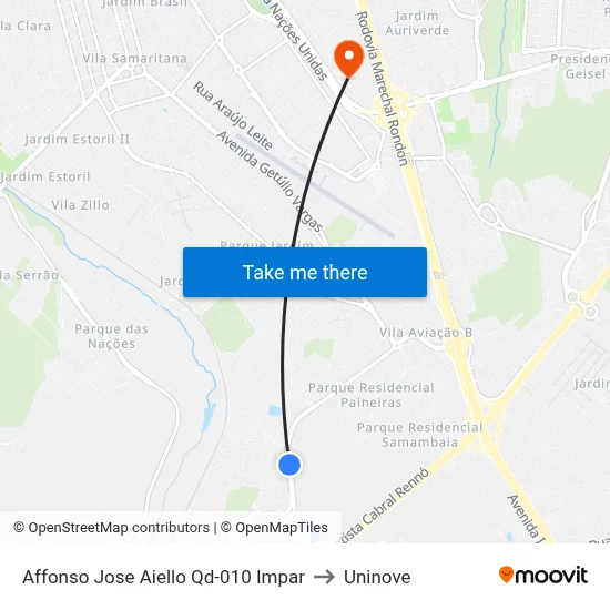 Affonso Jose Aiello Qd-010 Impar to Uninove map