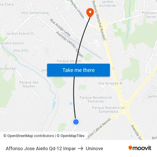 Affonso Jose Aiello Qd-12 Impar to Uninove map