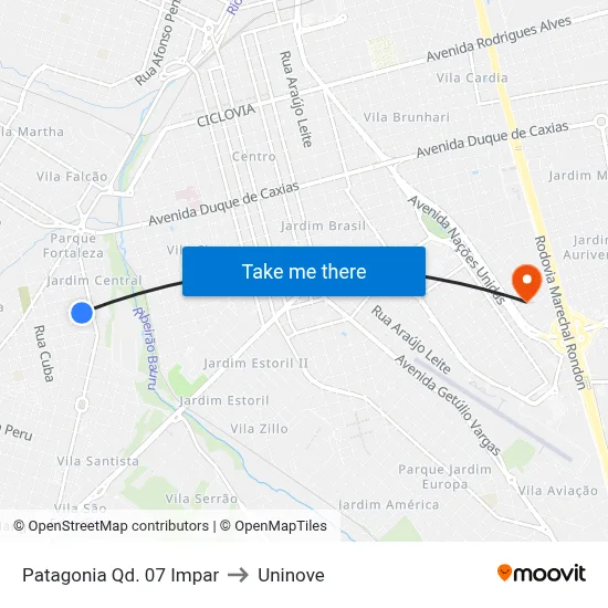 Patagonia Qd. 07 Impar to Uninove map