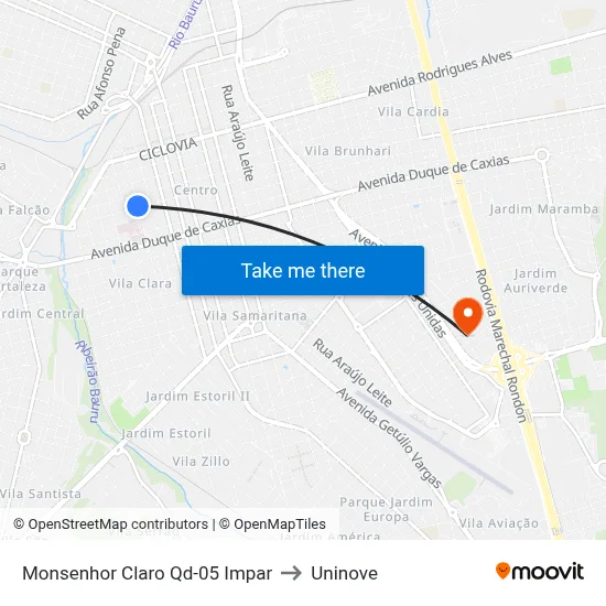 Monsenhor Claro Qd-05 Impar to Uninove map