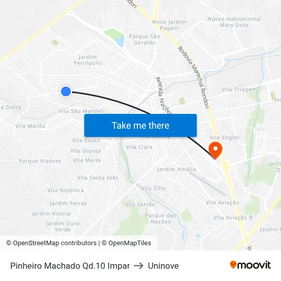 Pinheiro Machado Qd.10 Impar to Uninove map