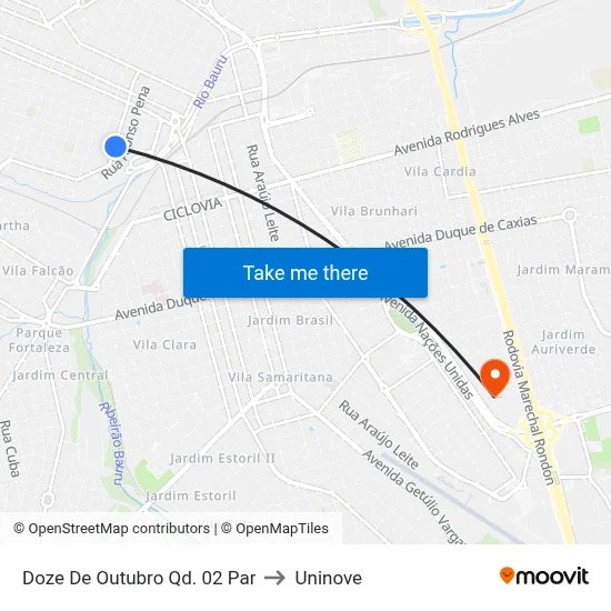 Doze De Outubro Qd. 02 Par to Uninove map