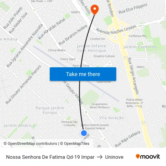 Nossa Senhora De Fatima Qd-19 Impar to Uninove map