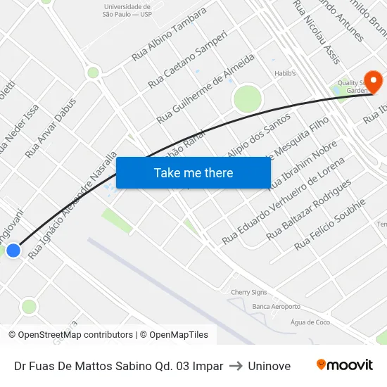 Dr Fuas De Mattos Sabino Qd. 03 Impar to Uninove map