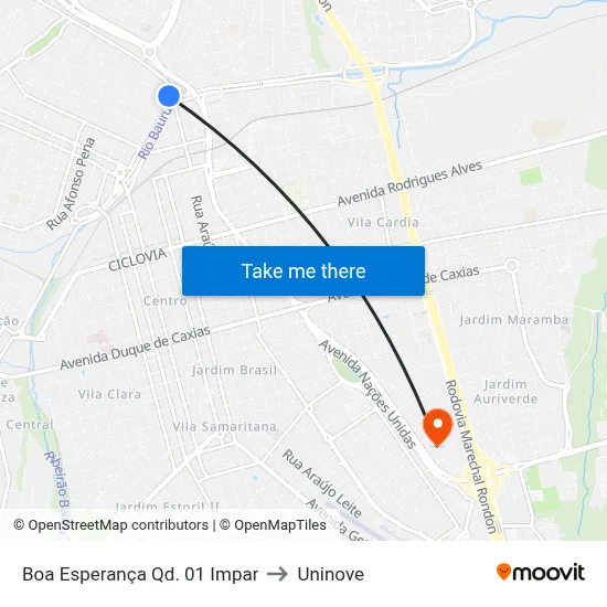 Boa Esperança Qd. 01 Impar to Uninove map