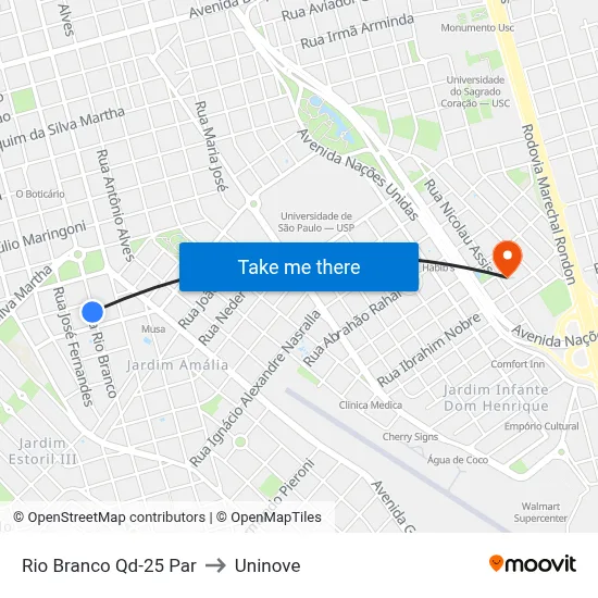 Rio Branco Qd-25 Par to Uninove map