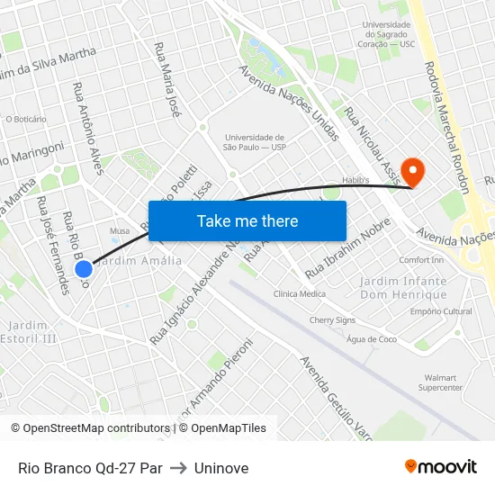 Rio Branco Qd-27 Par to Uninove map