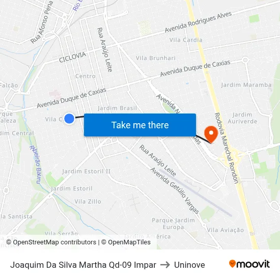 Joaquim Da Silva Martha Qd-09 Impar to Uninove map