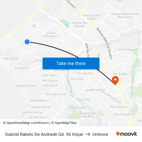 Gabriel Rabelo De Andrade Qd. 06 Impar to Uninove map