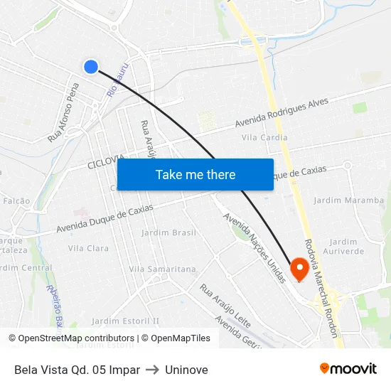Bela Vista Qd. 05 Impar to Uninove map