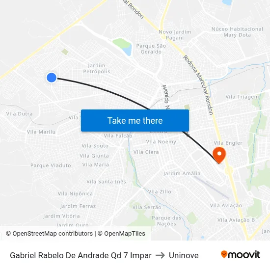 Gabriel Rabelo De Andrade Qd 7 Impar to Uninove map