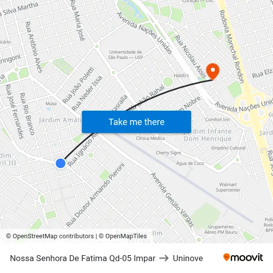 Nossa Senhora De Fatima Qd-05 Impar to Uninove map