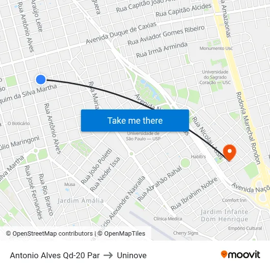 Antonio Alves Qd-20 Par to Uninove map