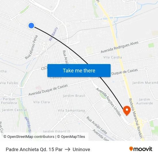 Padre Anchieta Qd. 15 Par to Uninove map