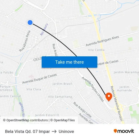 Bela Vista Qd. 07 Impar to Uninove map