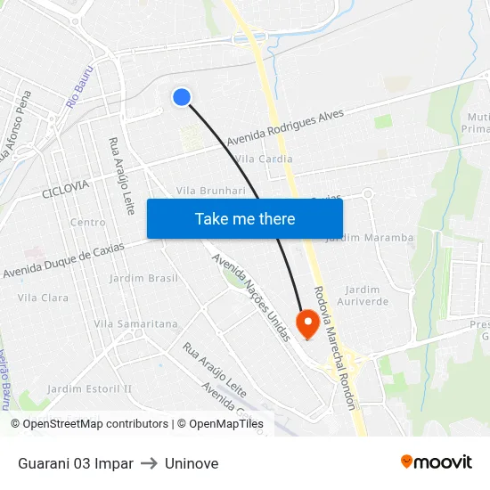 Guarani 03 Impar to Uninove map