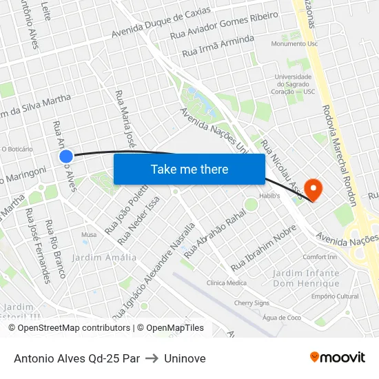 Antonio Alves Qd-25 Par to Uninove map