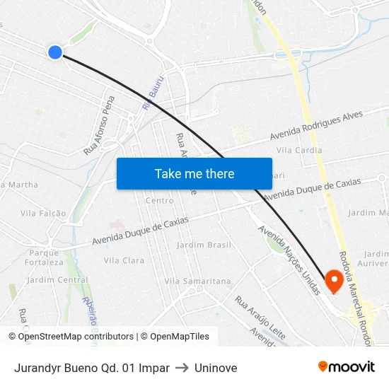 Jurandyr Bueno Qd. 01 Impar to Uninove map