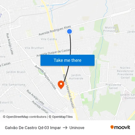 Galvão De Castro Qd-03 Impar to Uninove map