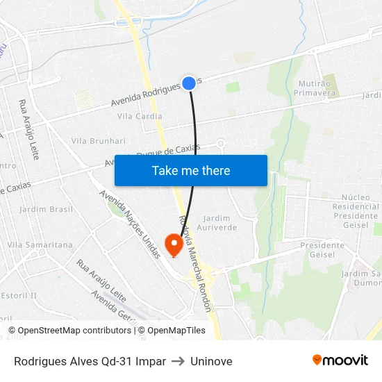 Rodrigues Alves Qd-31 Impar to Uninove map