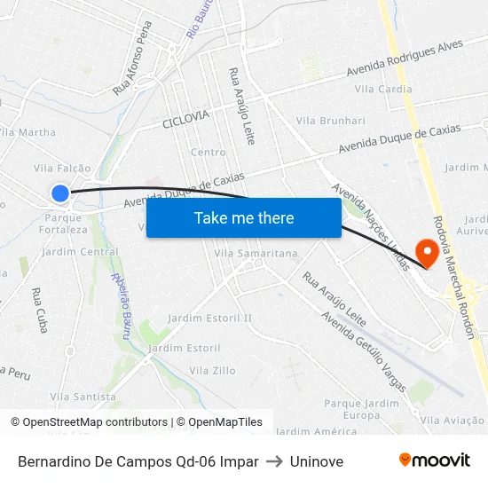 Bernardino De Campos Qd-06 Impar to Uninove map