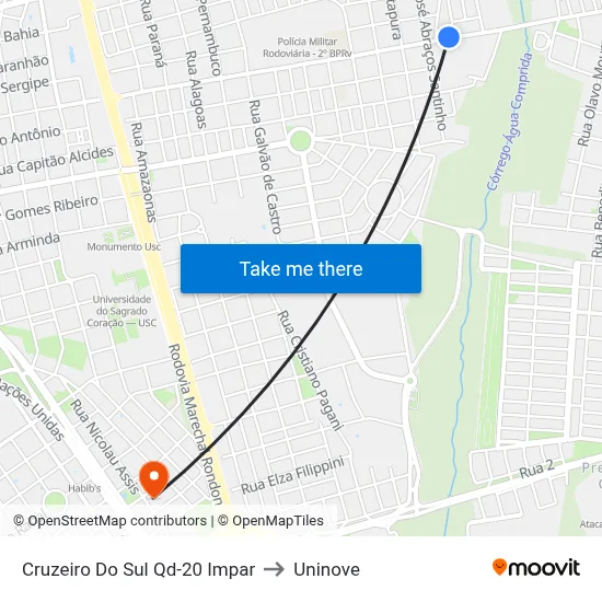 Cruzeiro Do Sul Qd-20 Impar to Uninove map
