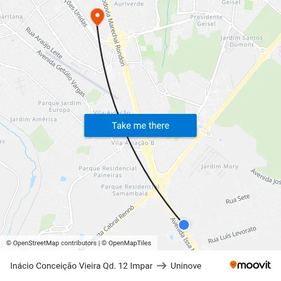 Inácio Conceição Vieira Qd. 12 Impar to Uninove map