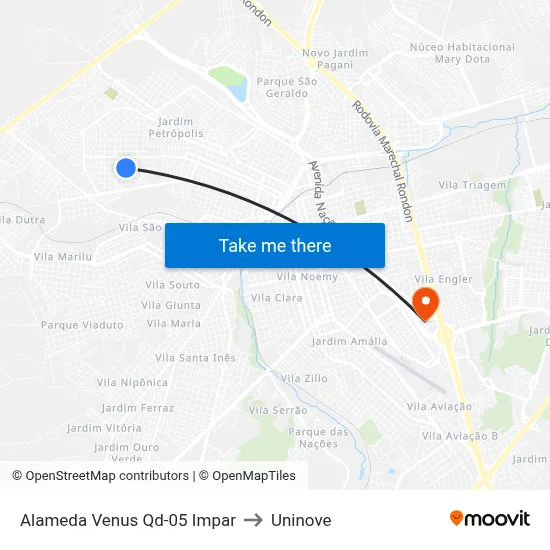 Alameda Venus Qd-05 Impar to Uninove map