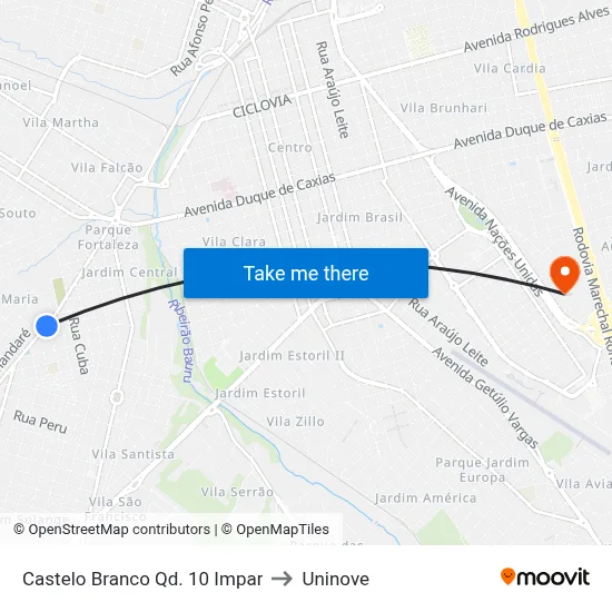 Castelo Branco Qd. 10 Impar to Uninove map