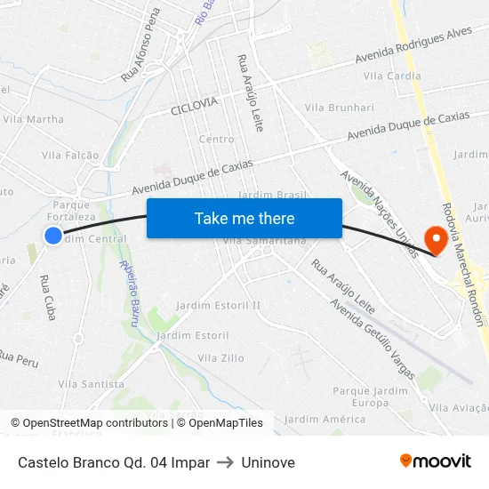 Castelo Branco Qd. 04 Impar to Uninove map