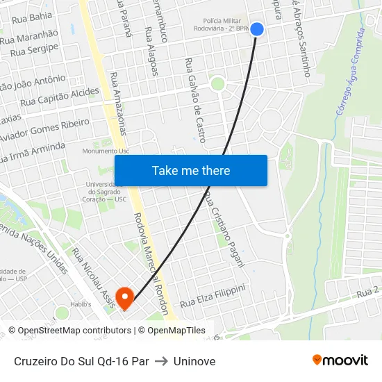 Cruzeiro Do Sul Qd-16 Par to Uninove map