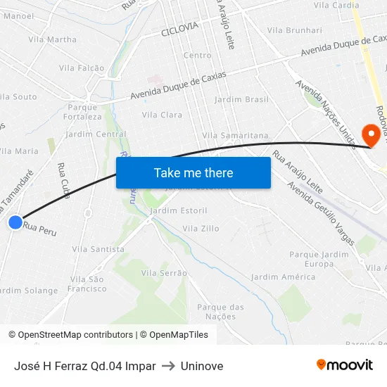 José H Ferraz Qd.04 Impar to Uninove map